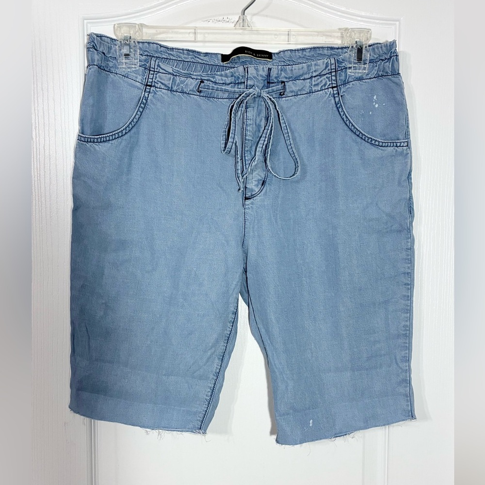 Y2K Rich & Skinny Distressed Chambray Drawstring Waist Bermuda Shorts USA MADE M